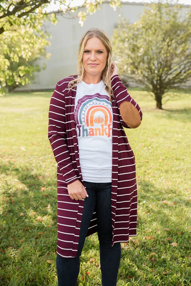 Change Your Stripes Cardigan in Wine