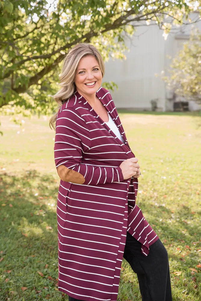 Change Your Stripes Cardigan in Wine