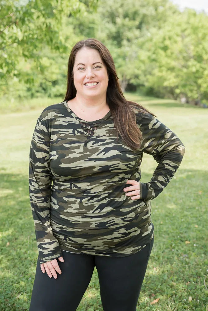 Classy in Camo Lace Top