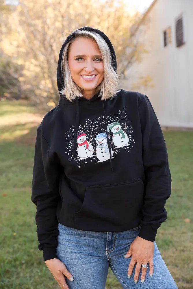 Snowmen Friends Graphic Hoodie in Black