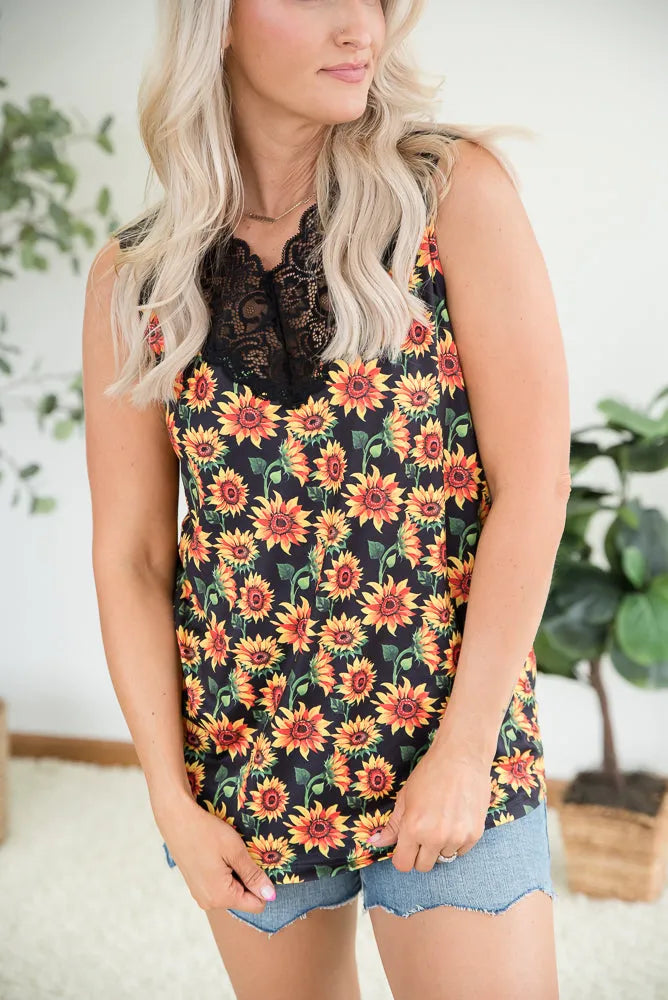 Seeking Sunflowers Lace Tank