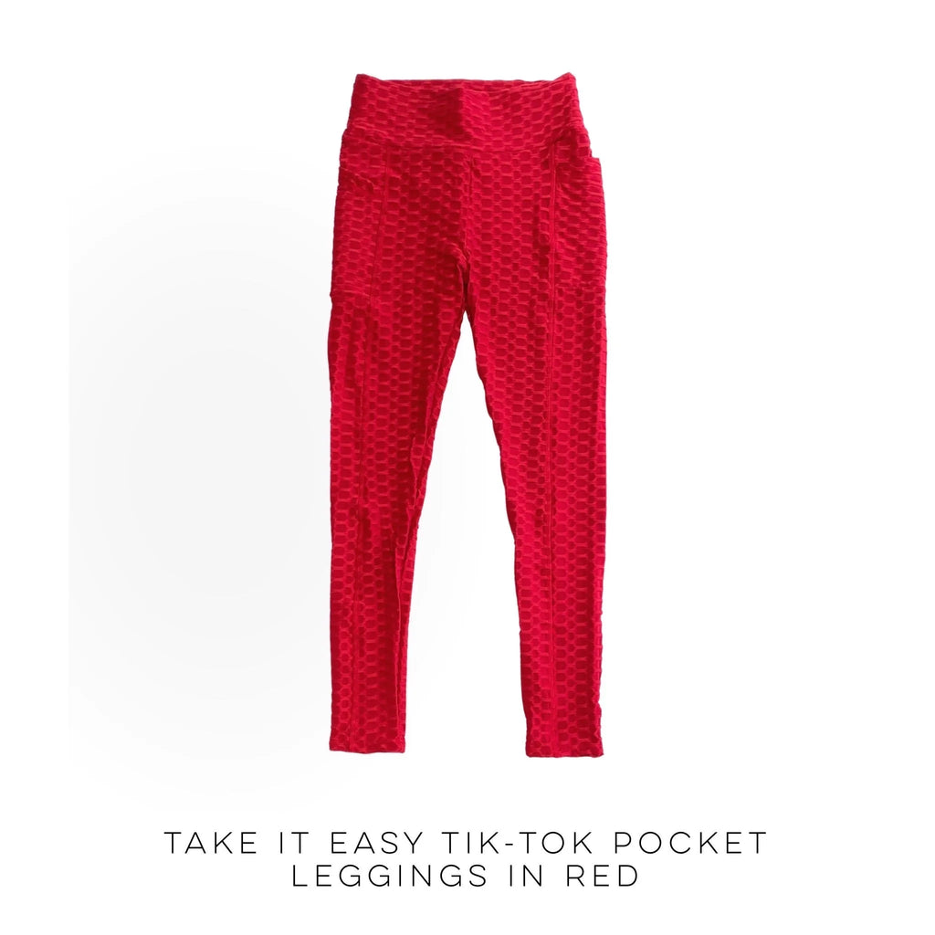 Take It Easy Tik-Tok Pocket Leggings in Red